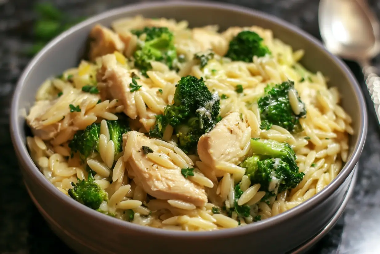 Easy One-Pan Creamy Chicken Broccoli Orzo in Under 40 Mins